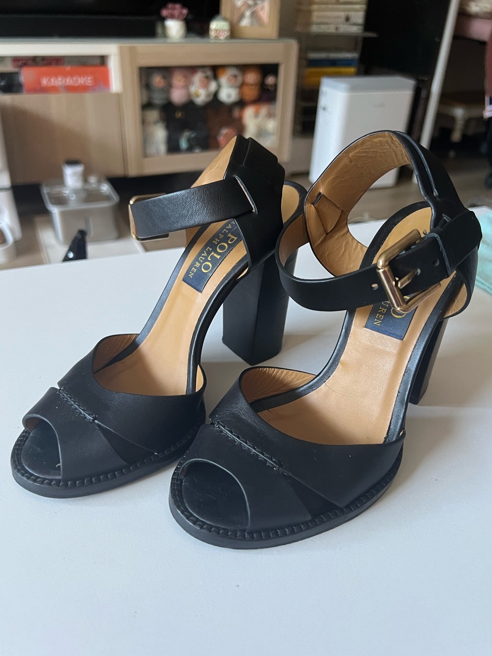 POLO by Ralph Lauren Black Leather Block Heel Shoes
